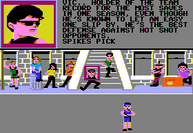 Street Sports Soccer (Apple II) screenshot: Vic's profile.