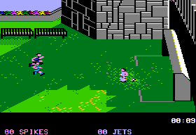 Street Sports Soccer (Apple II) screenshot: Field 2 - goalie.