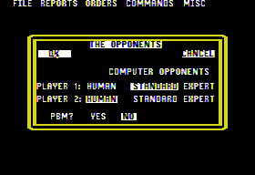 Empire: Wargame of the Century (Apple II) screenshot: Set up players for a new game.
