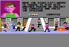 Street Sports Football (Apple II) screenshot: Choose a human or computer opponent.