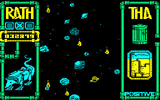 Rath-Tha (Amstrad CPC) screenshot: It looks like a space battle, but it's a tube.