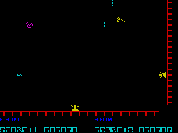Laser Zone (ZX Spectrum) screenshot: Bad guys appear very quickly and can shoot in either direction