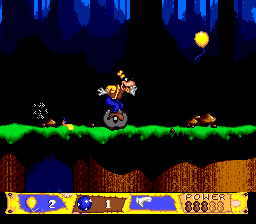 Goofy's Hysterical History Tour (Genesis) screenshot: Riding on a wheel