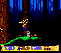 Goofy's Hysterical History Tour (Genesis) screenshot: Jumping on an enemy