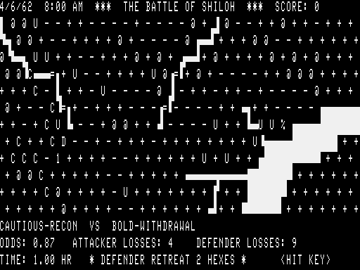 The Battle of Shiloh (TRS-80) screenshot: Battle outcome results