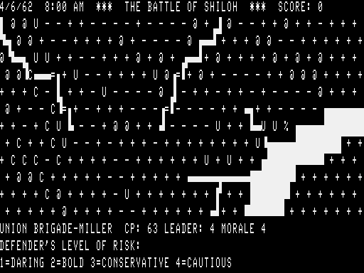 The Battle of Shiloh (TRS-80) screenshot: Combat tactics and planning