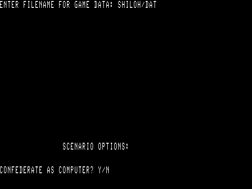 The Battle of Shiloh (TRS-80) screenshot: Select which side computer will play