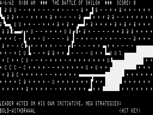The Battle of Shiloh (TRS-80) screenshot: Leader during battle change strategy