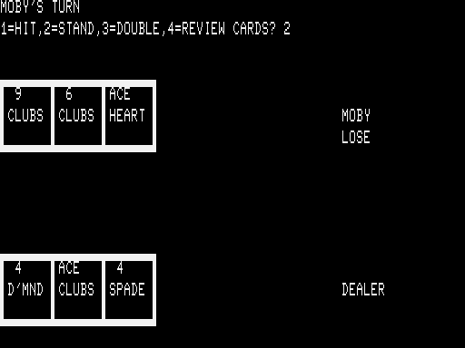 Backgammon/Blackjack (TRS-80) screenshot: Lost hand