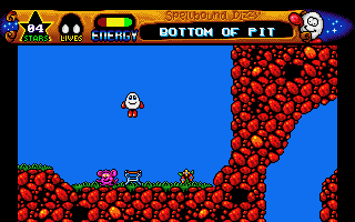 Spellbound Dizzy (Atari ST) screenshot: Jumping on a trampoline