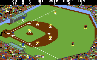Championship Baseball (Commodore 64) screenshot: Running to first base...