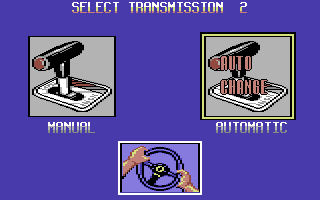 Turbo Out Run (Commodore 64) screenshot: Choose manual or automatic transmission.