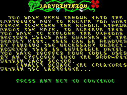 Labyrinthion (ZX Spectrum) screenshot: How to play / what to do