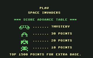 Space Invaders (Commodore 64) screenshot: Score advance table