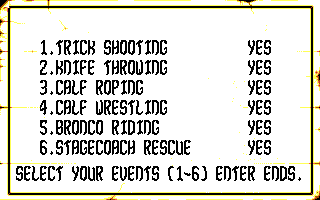 Buffalo Bill's Wild West Show (DOS) screenshot: Choose the events that you want to play.