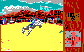 Buffalo Bill's Wild West Show (DOS) screenshot: Bronco riding - ride that wild bronco!