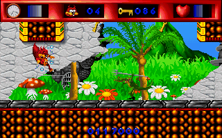 Skunny: Special Edition (DOS) screenshot: These reptiles have an infinite amount of tridents with them.