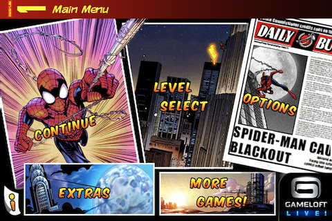 Spider-Man: Total Mayhem (iPhone) screenshot: Main Menu