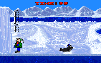 Eskimo Games (Amiga) screenshot: Avoid the animals and build your igloo.