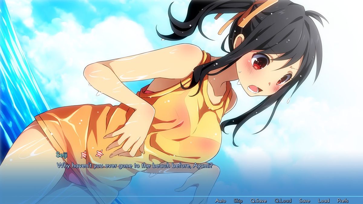 Sakura Beach (Windows) screenshot: Ayumi isn't used to swimming