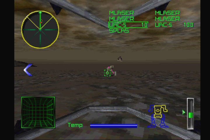 MechWarrior 2: 31st Century Combat (PlayStation) screenshot: Shot a part off of this mech. He won't be using that anymore.