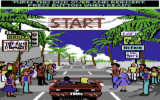 OutRun (Commodore 64) screenshot: Please turn the disk over! (US Release)
