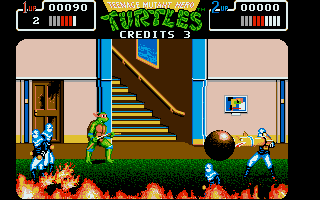 Teenage Mutant Ninja Turtles (Atari ST) screenshot: You have to rescue April from the flames