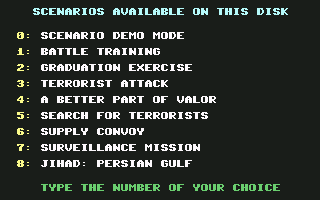 PHM Pegasus (Commodore 64) screenshot: The scenarios available