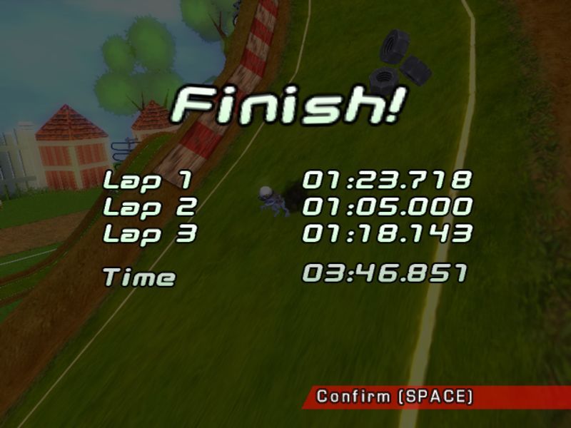Crazy Frog Arcade Racer (Windows) screenshot: The first Championship Race in The Football Cup<br>The end of the race