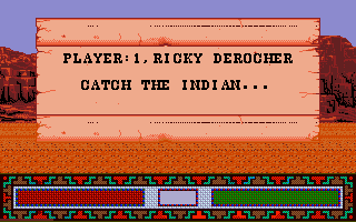 Buffalo Bill's Wild West Show (Amiga) screenshot: Stage coach rescue - Catch the Indian!