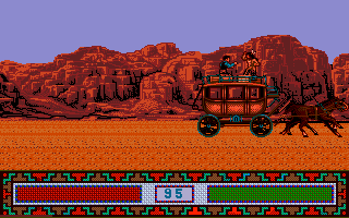 Buffalo Bill's Wild West Show (Amiga) screenshot: Stage coach rescue - Fist fight