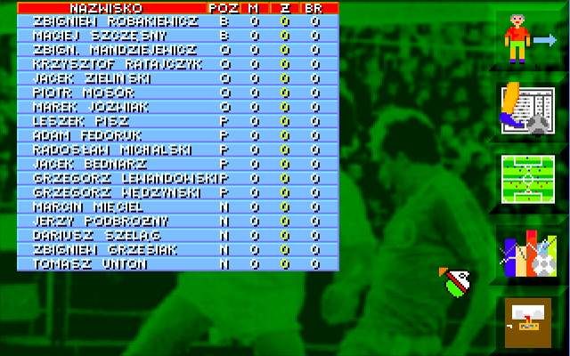 Liga Polska Manager '95 (DOS) screenshot: Team Squad