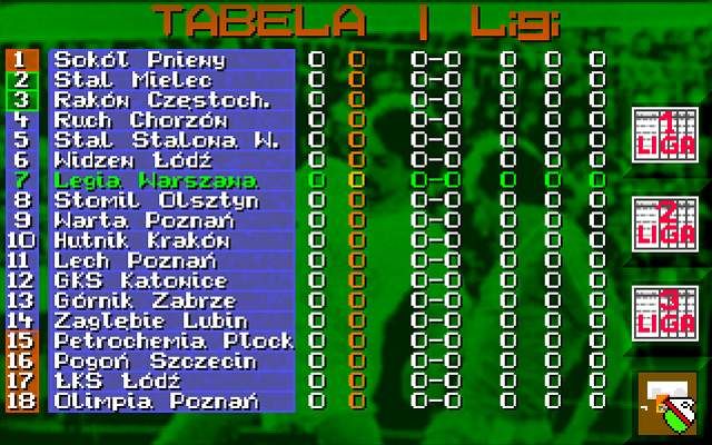 Liga Polska Manager '95 (DOS) screenshot: League Table