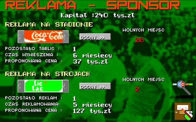 Liga Polska Manager '95 (DOS) screenshot: Commercial Choosing