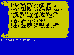 The Forest of Doom (ZX Spectrum) screenshot: Combat can sometimes be avoided, but not in this case