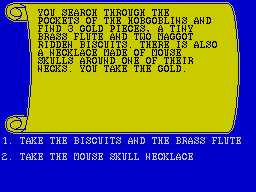 The Forest of Doom (ZX Spectrum) screenshot: Then the game gives the player a choice of items to take from the slain foes and continues in the same vein