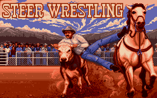 Buffalo Bill's Wild West Show (Amiga) screenshot: Steer wrestling - loading screen