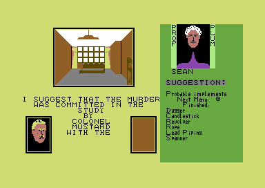 Cluedo (Commodore 64) screenshot: mmmmm who could it be!