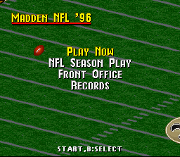 Madden NFL 96 (SNES) screenshot: Main menu