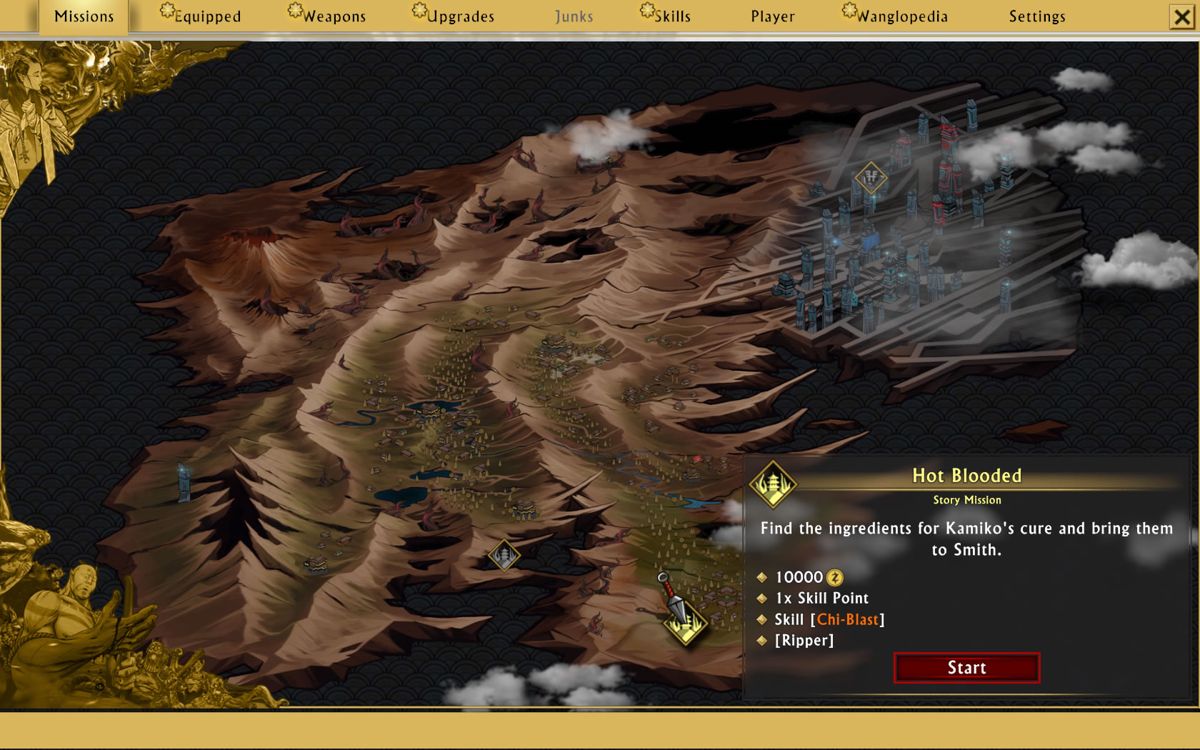 Shadow Warrior 2 (Windows) screenshot: Mission on the map screen