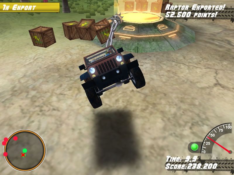 Off-Road Velociraptor Safari (Browser) screenshot: There is an extractor in the back, along with crates for bonus points.