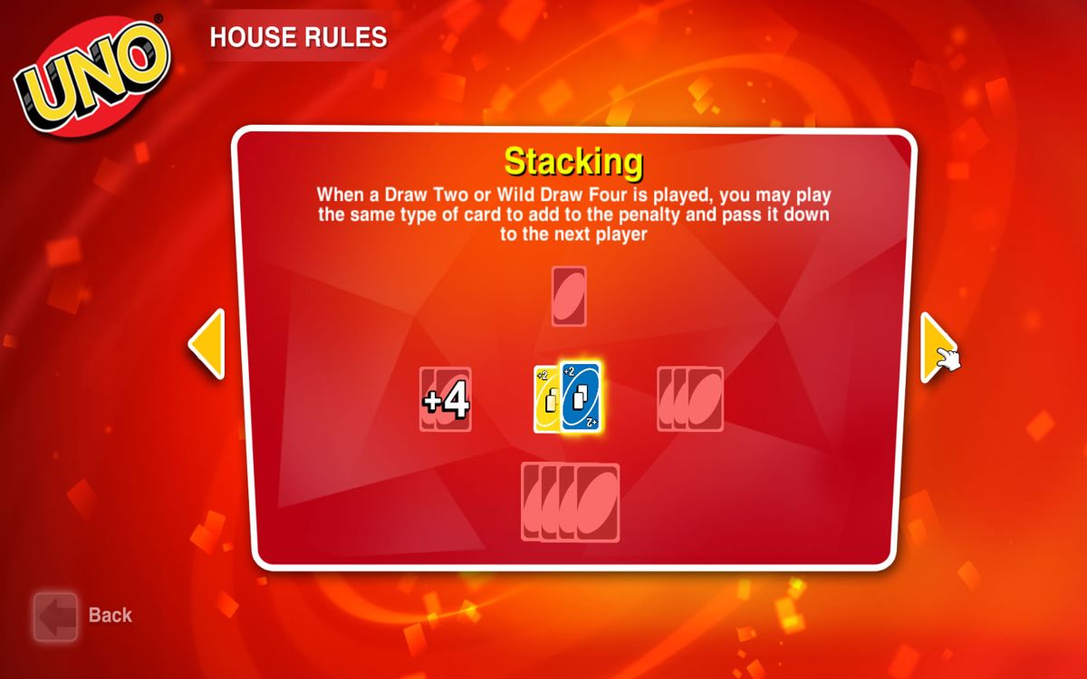 Uno (Windows) screenshot: explanation of the "stacking" concept