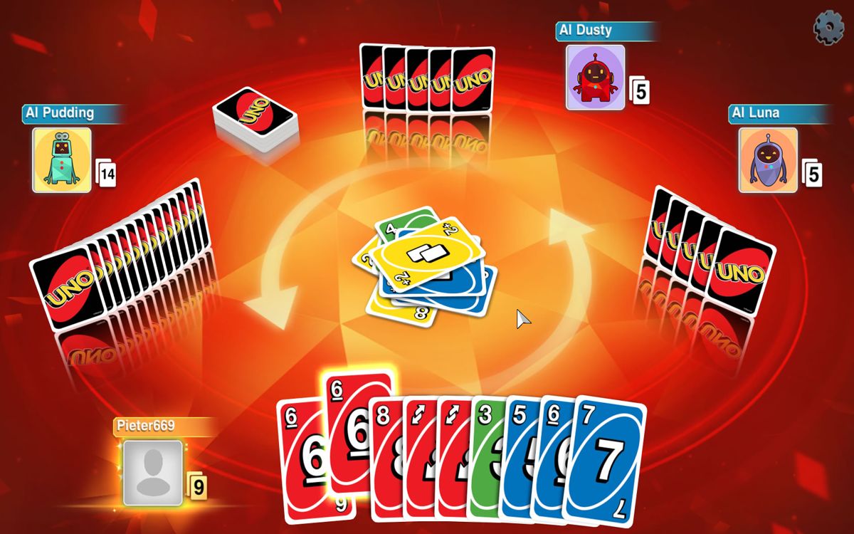 Uno (Windows) screenshot: It is my turn to play a card.