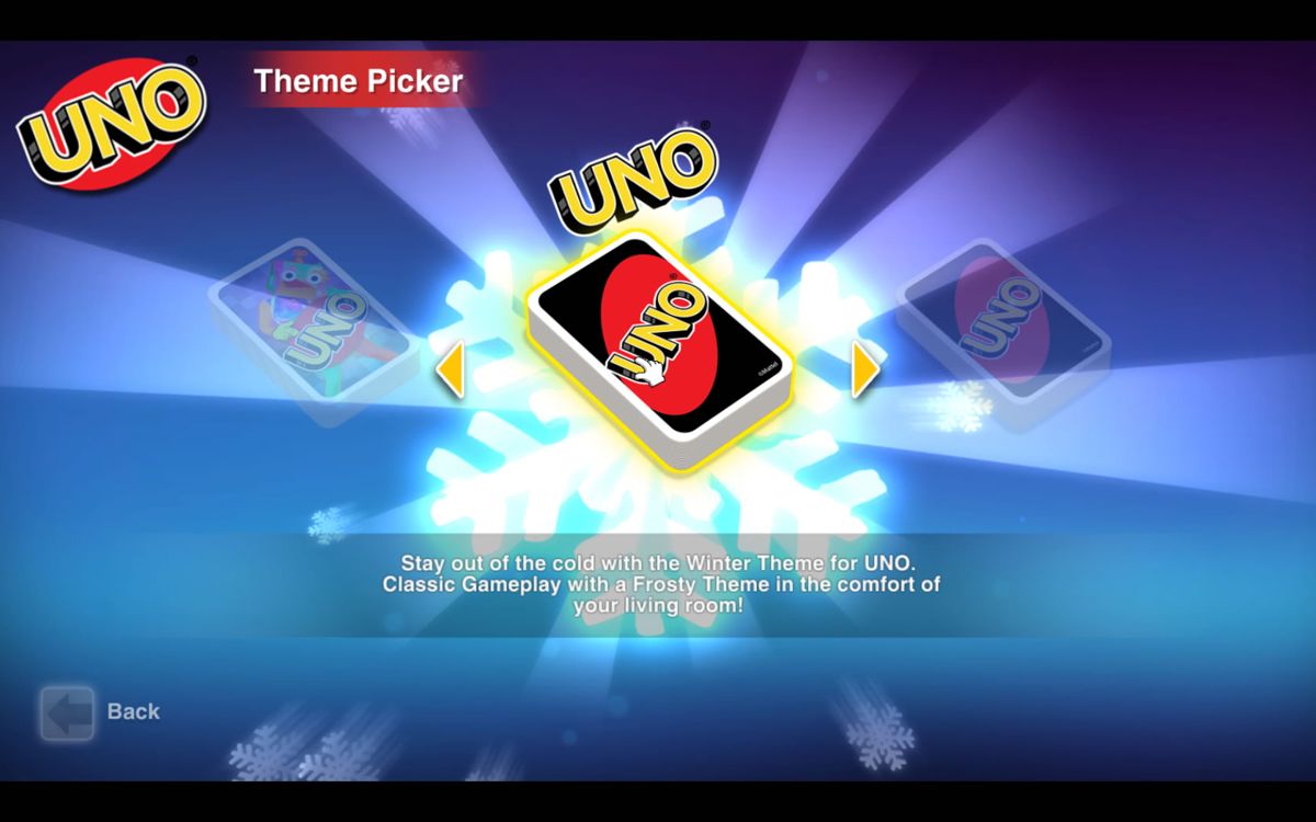 Uno: Winter Theme (Windows) screenshot: theme selection for the deck