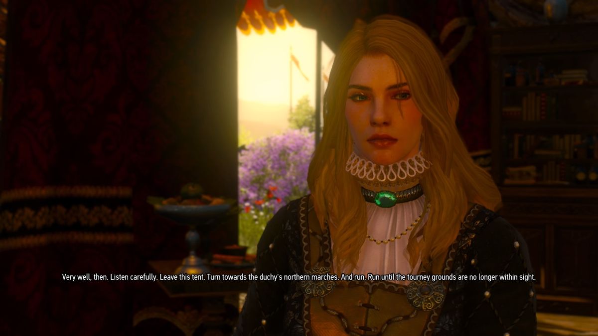 The Witcher 3: Wild Hunt - Blood and Wine (PlayStation 4) screenshot: Sneaking around Vivienne's tent to find out more about what she's hiding