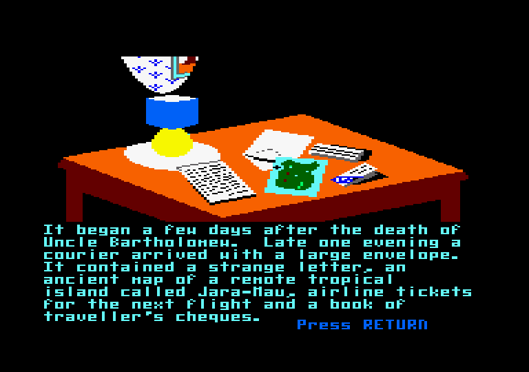 Jara-Tava: The Isle of Fire (Amstrad CPC) screenshot: The start of the intro...