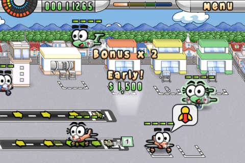 Airport Mania: First Flight (iPhone) screenshot: More points can be earned by stringing together arrivals and departures on the one runway.