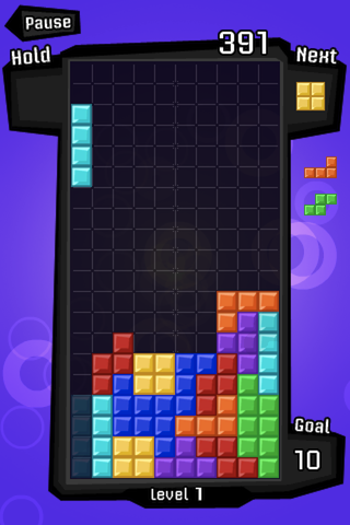 Tetris (iPhone) screenshot: Setting up for a 'Tetris'.