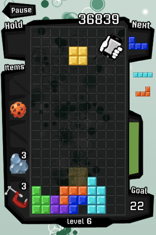 Tetris (iPhone) screenshot: Shake the iPhone to turn the blocks into your own attack device.