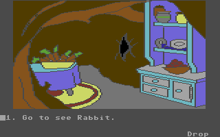 Winnie the Pooh in the Hundred Acre Wood (Commodore 64) screenshot: Rabbit's humble abode.